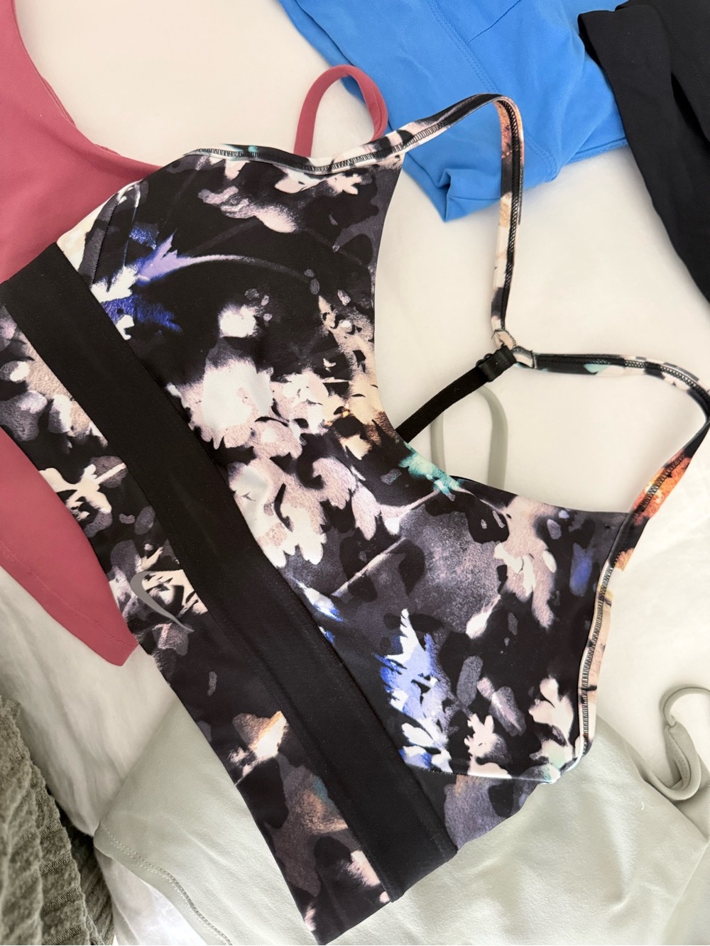Nike Black Floral-Print Crop Top with Pastel Accents